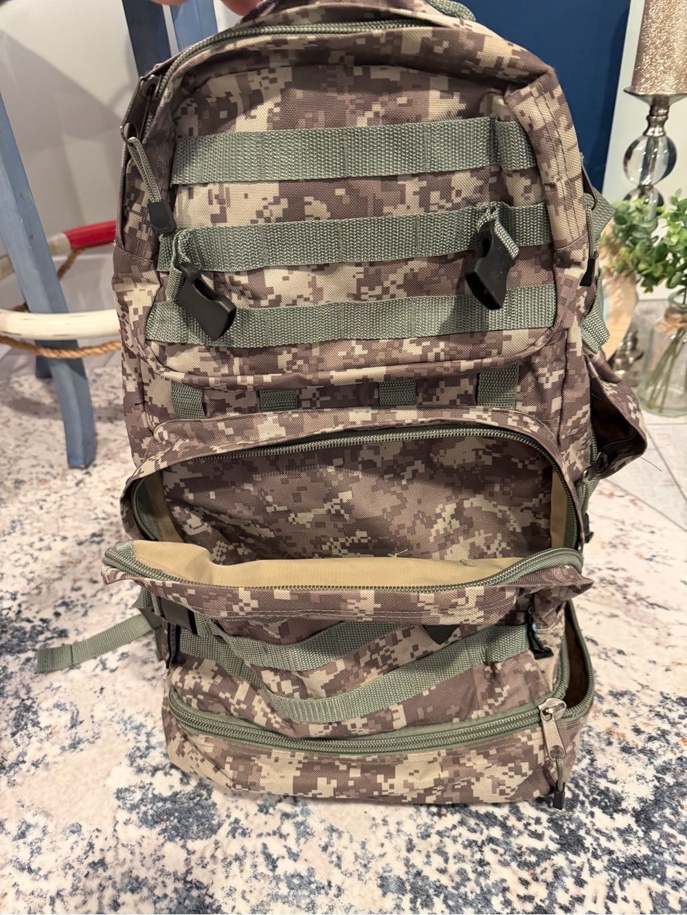 Digital Camo Military-Style Backpack in Gray